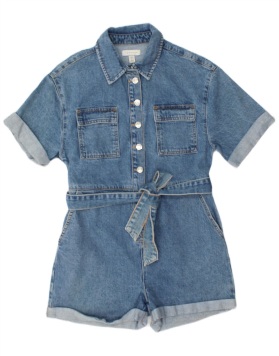 Macacão jeans feminino Topshop Reino Unido 10 algodão azul pequeno