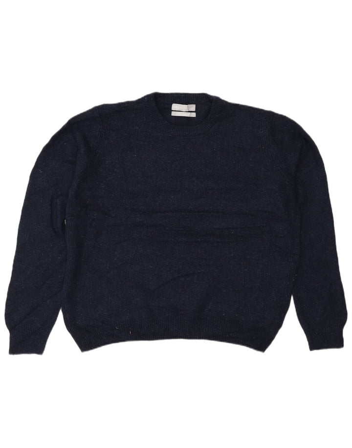 Suéter feminino Marks & Spencer com gola redonda Reino Unido 12 lã azul marinho médio