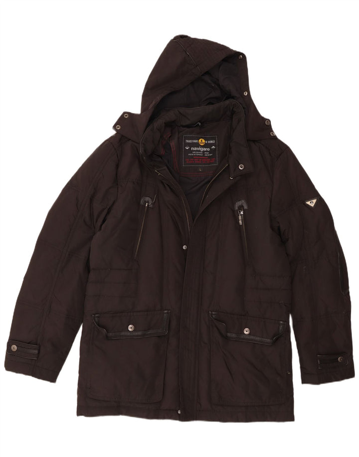 Jaqueta Parka masculina com capuz Navigare UK 40 grande poliéster preto