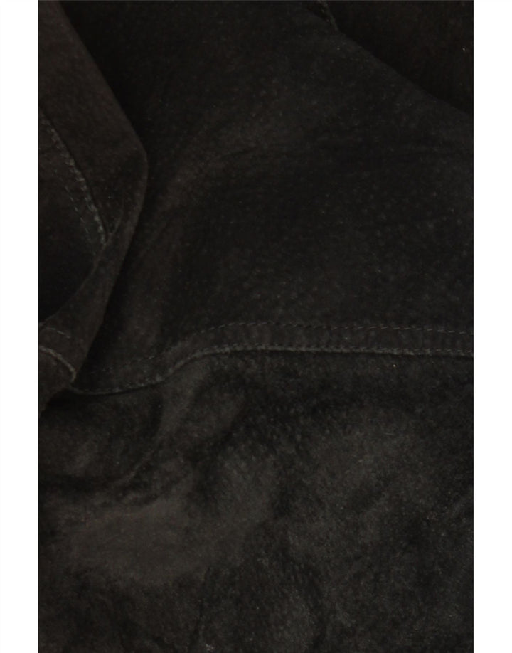 Jaqueta feminina VINTAGE de camurça grande Reino Unido 18 XL couro geométrico preto