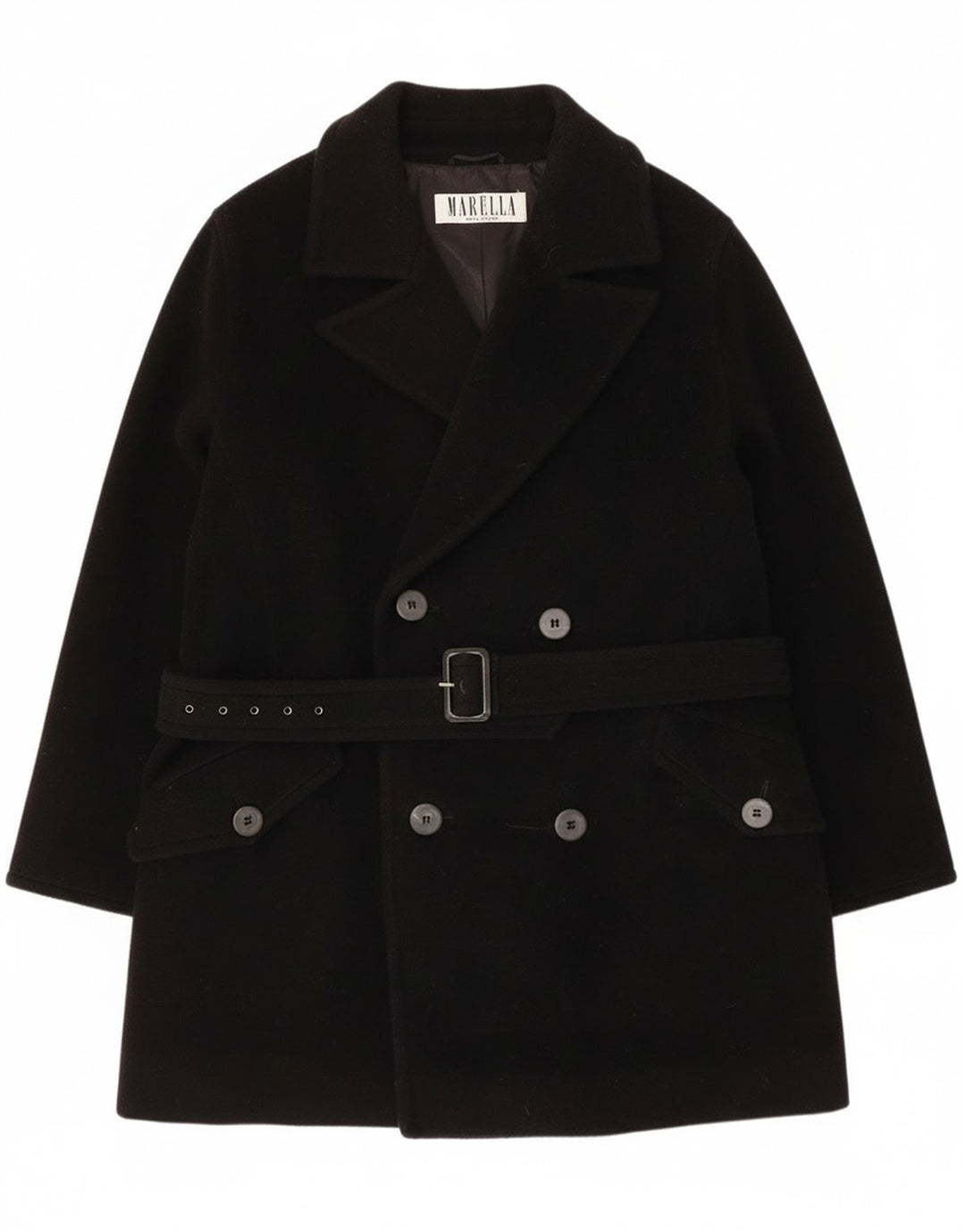 Casaco feminino Marella com peito duplo Reino Unido 14 lã virgem preta média
