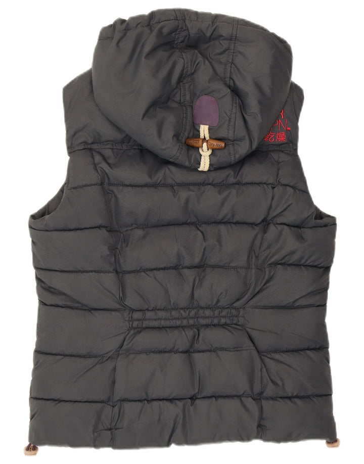 Colete acolchoado com capuz feminino SUPERDRY UK 14 poliéster cinza médio
