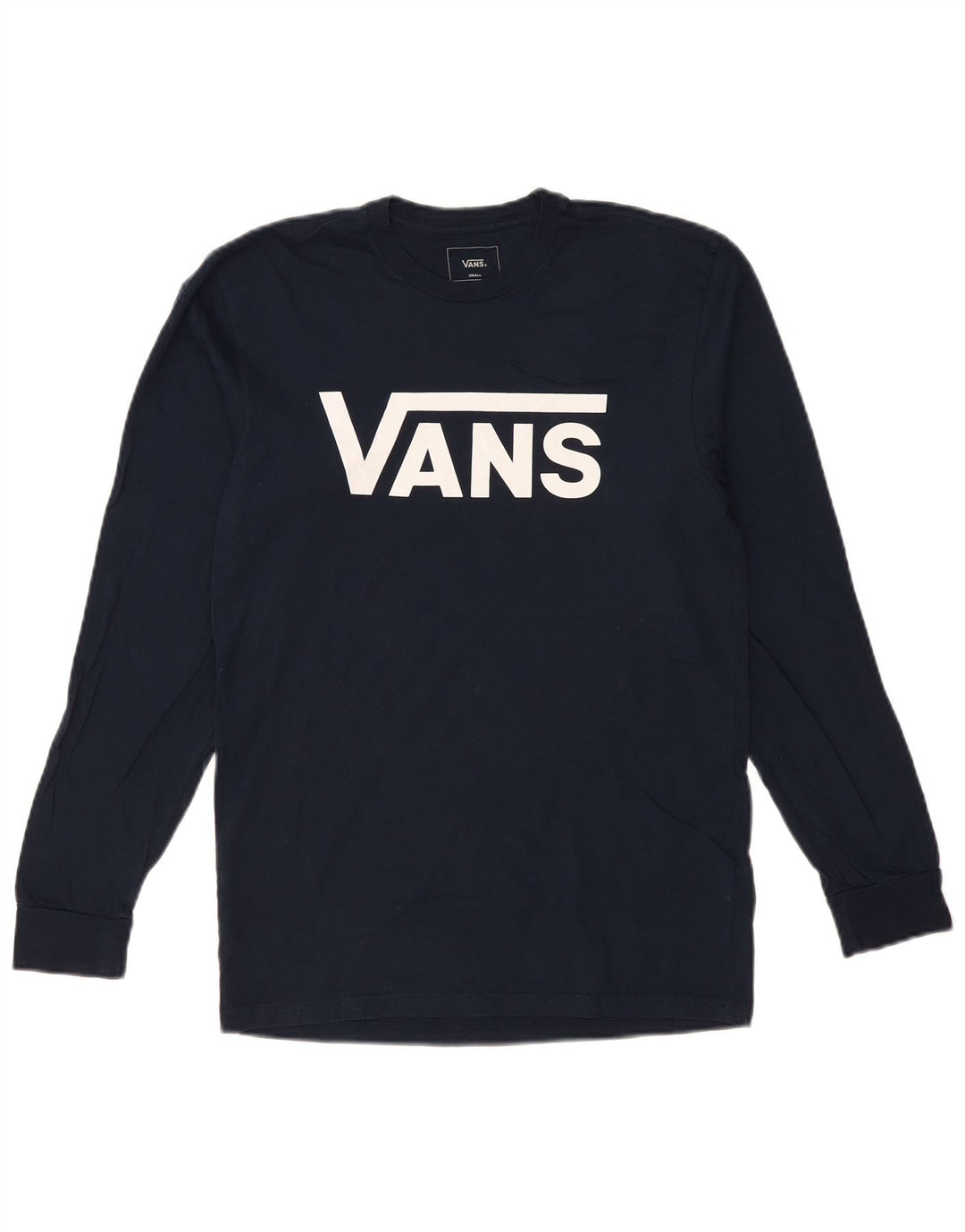 VANS Masculino Classic Fit Graphic Top Manga Longa Pequeno Azul Marinho Algodão
