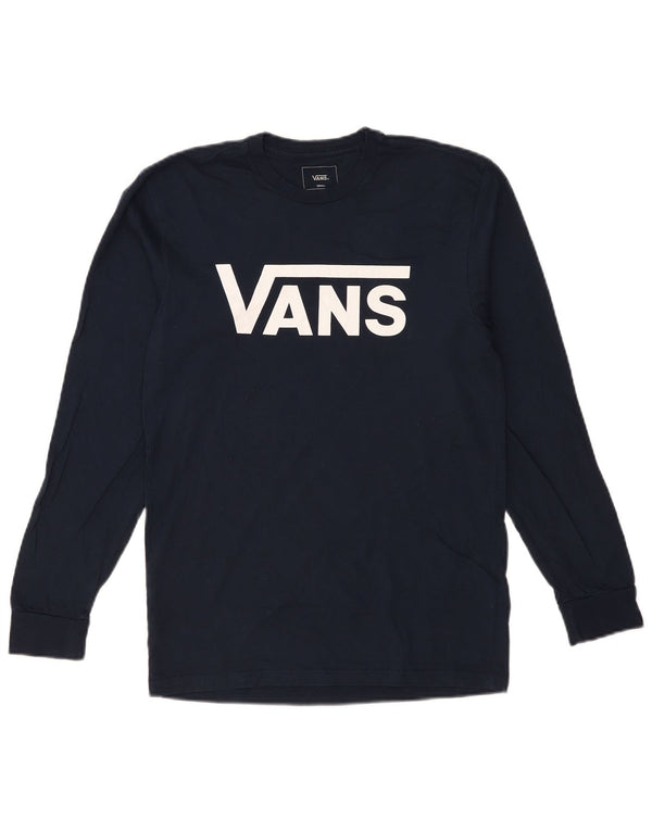 VANS Masculino Classic Fit Graphic Top Manga Longa Pequeno Azul Marinho Algodão