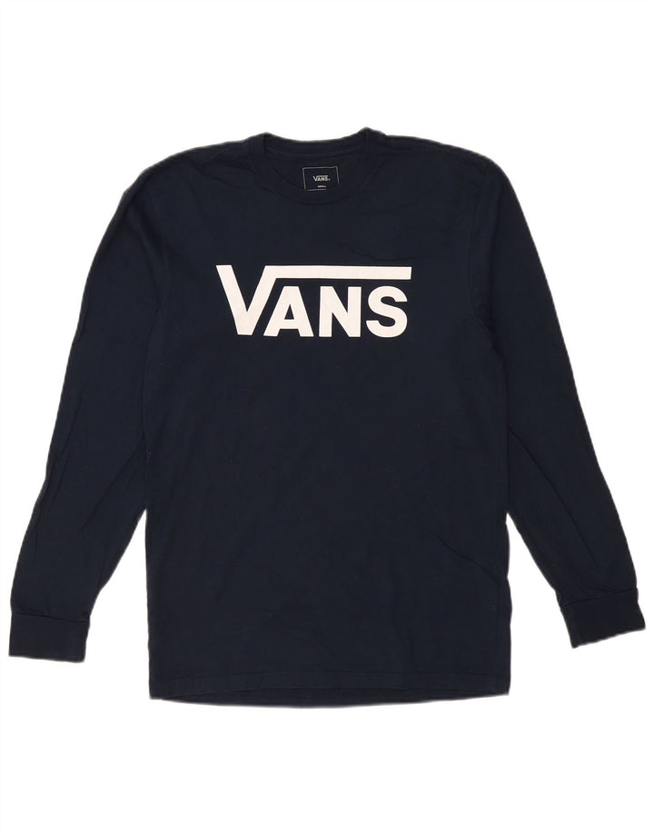 VANS Masculino Classic Fit Graphic Top Manga Longa Pequeno Azul Marinho Algodão