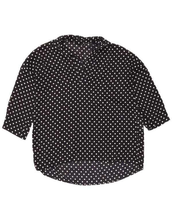 Zara blusa feminina oversized manga 3/4 top Reino Unido 6 XS azul marinho bolinhas
