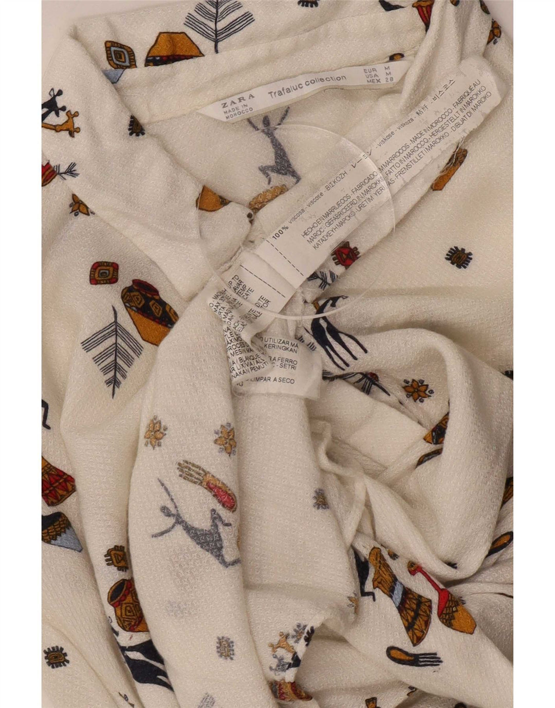Blusa feminina Zara Trafaluc com padrão abstrato Reino Unido 14 médio branco