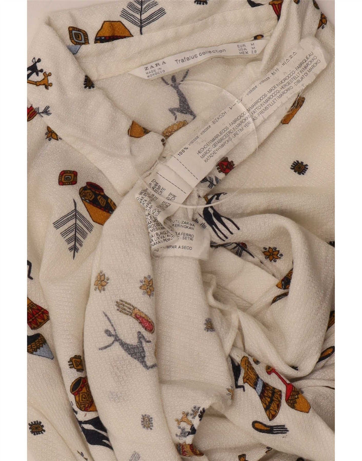Blusa feminina Zara Trafaluc com padrão abstrato Reino Unido 14 médio branco