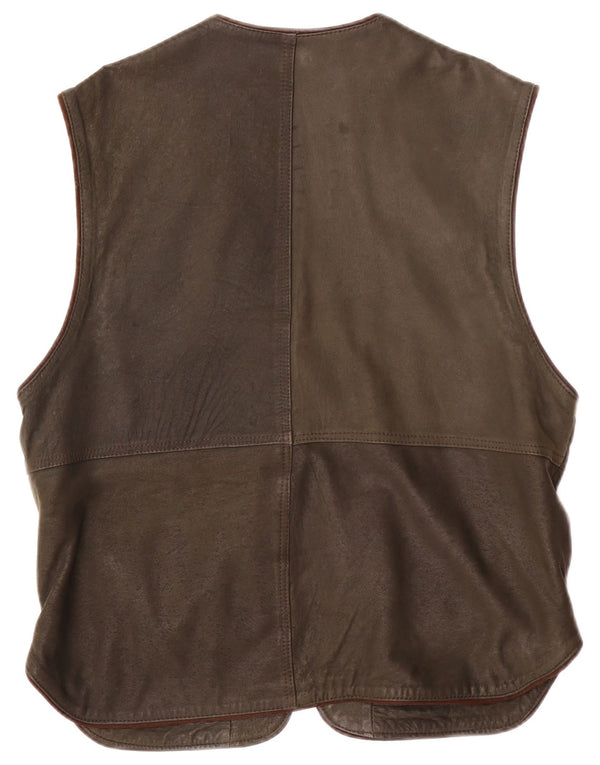 Colete utilitário de couro masculino vintage IT 54 2XL cáqui