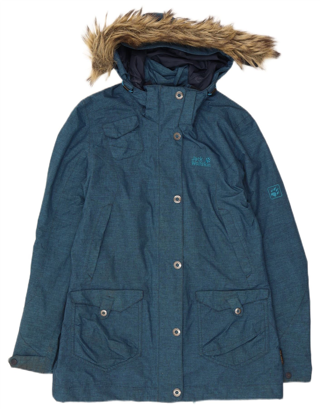 Jaqueta parka feminina com capuz Jack Wolfskin Reino Unido 10 poliéster azul pequeno