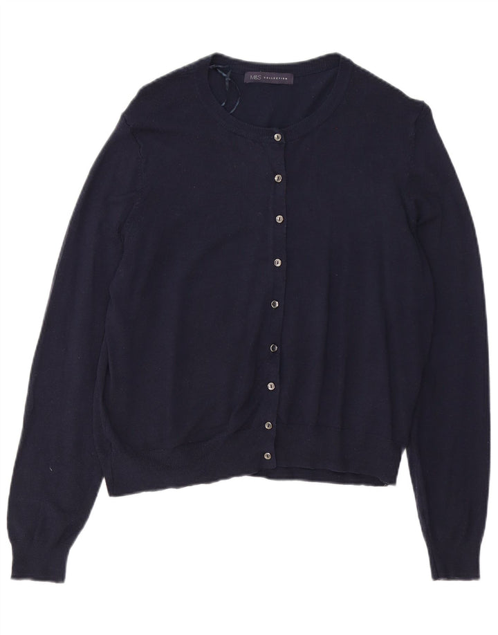 Suéter cardigã feminino Marks & Spencer Reino Unido 16 grande viscose azul marinho