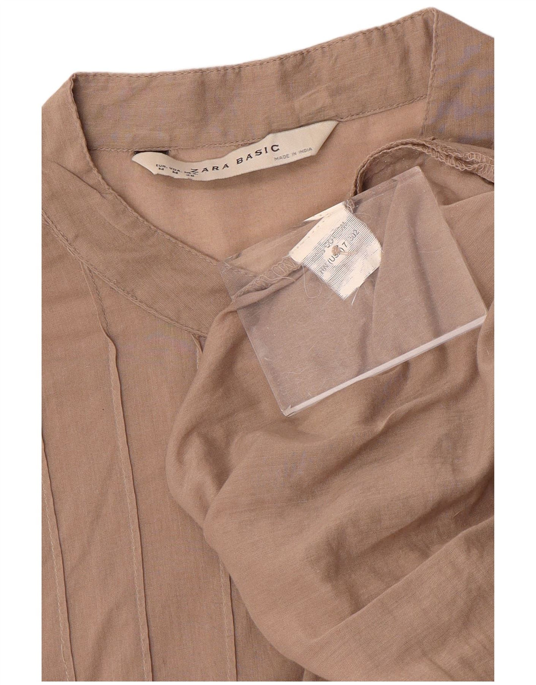 Vestido feminino Zara manga 3/4, Reino Unido 14, algodão marrom médio