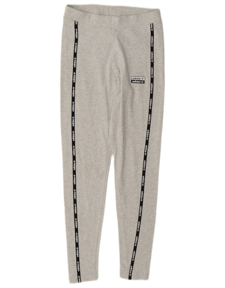 Adidas Womens Graphic Leggings UK 12 Medium Grey Colourblock Algodão