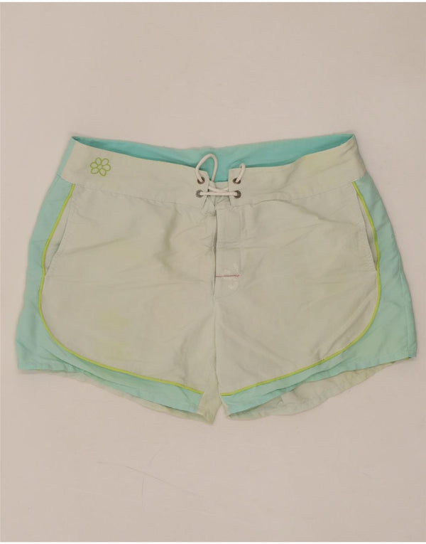 Shorts de natação feminino gráfico GURU Reino Unido 14 grande bloco colorido branco