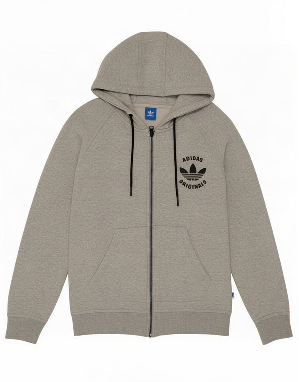 Suéter adidas feminino com capuz e zíper UK 12 algodão cinza médio