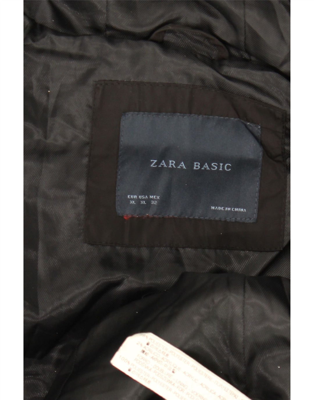 Casaco acolchoado com capuz feminino Zara UK 18 XL preto poliéster