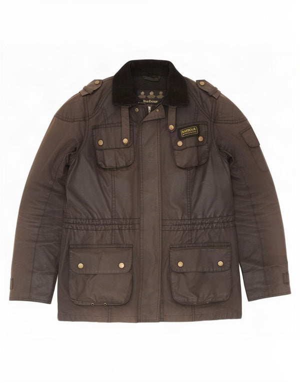 Jaqueta feminina de algodão encerado Barbour UK 10 pequena marrom