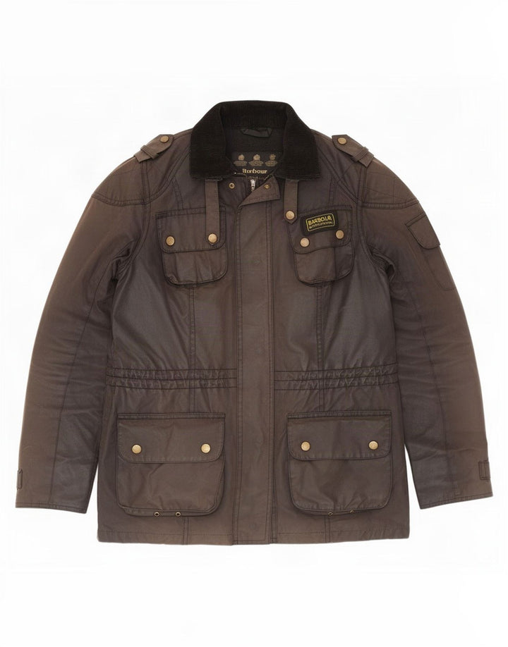 Jaqueta feminina de algodão encerado Barbour UK 10 pequena marrom