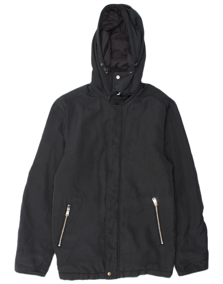 Jaqueta corta-vento masculina Reiss com capuz Reino Unido 38 algodão preto médio