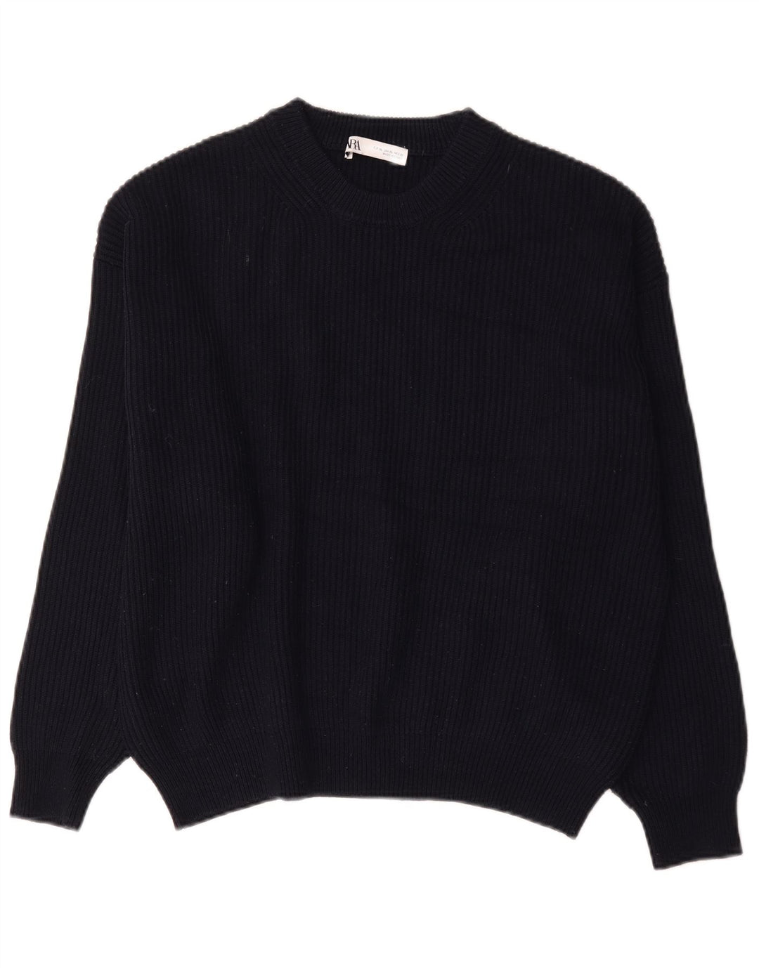 Zara Suéter feminino oversized com gola redonda Reino Unido 18 XL azul marinho poliéster