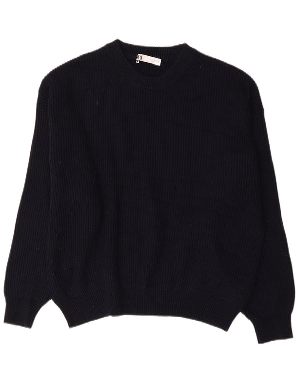 Zara Suéter feminino oversized com gola redonda Reino Unido 18 XL azul marinho poliéster