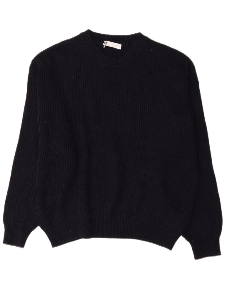 Zara Suéter feminino oversized com gola redonda Reino Unido 18 XL azul marinho poliéster