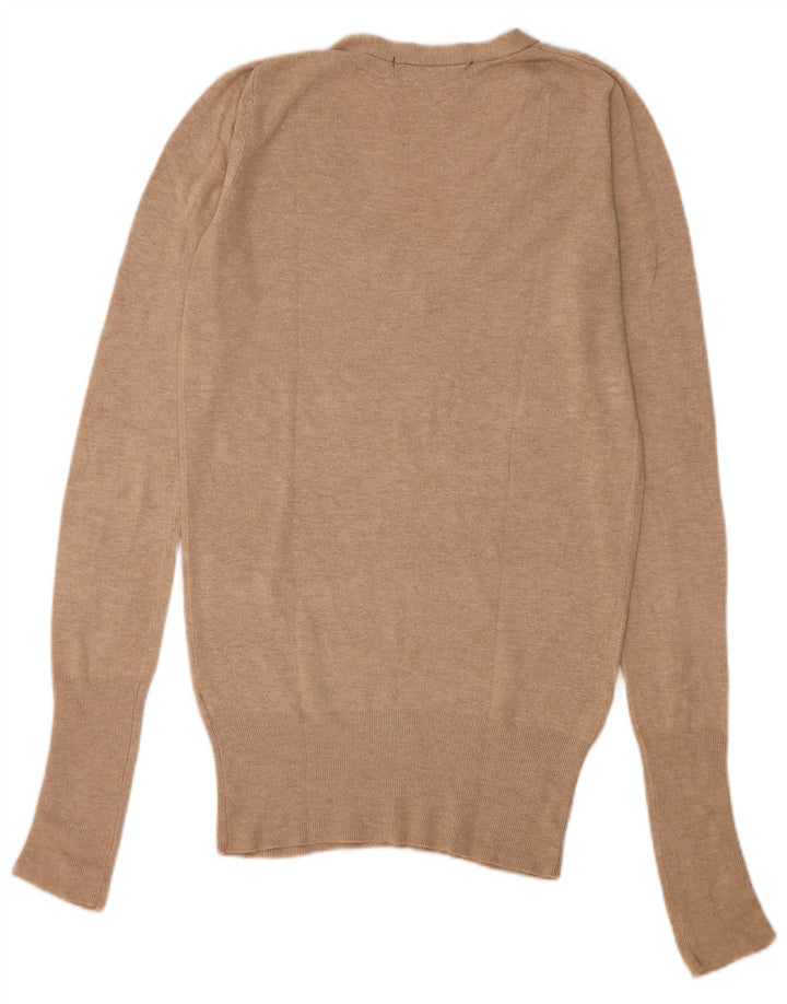 Suéter feminino Zara com decote em V Reino Unido 10 pequeno bege