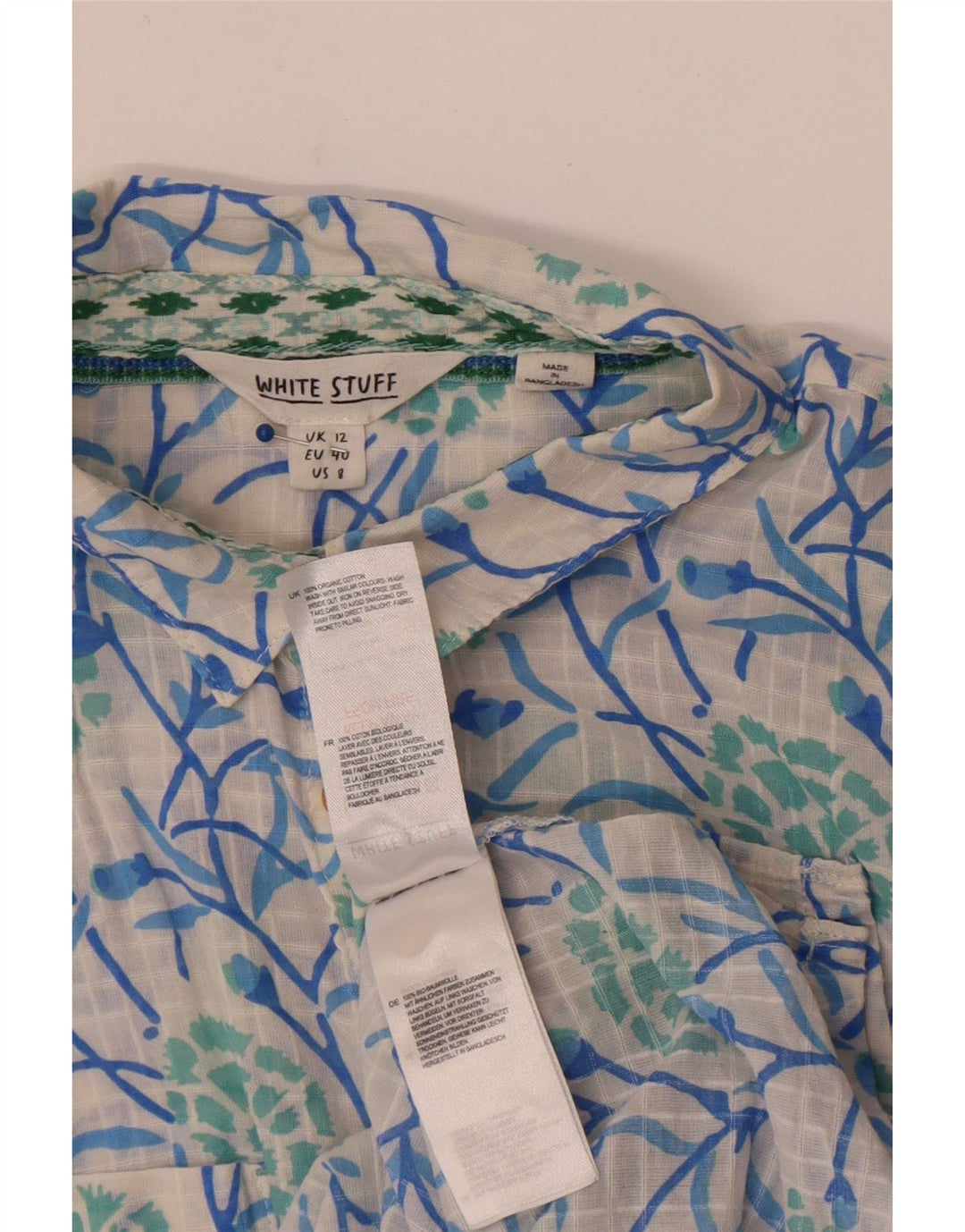Camisa feminina de manga curta White Stuff UK 12 algodão floral médio