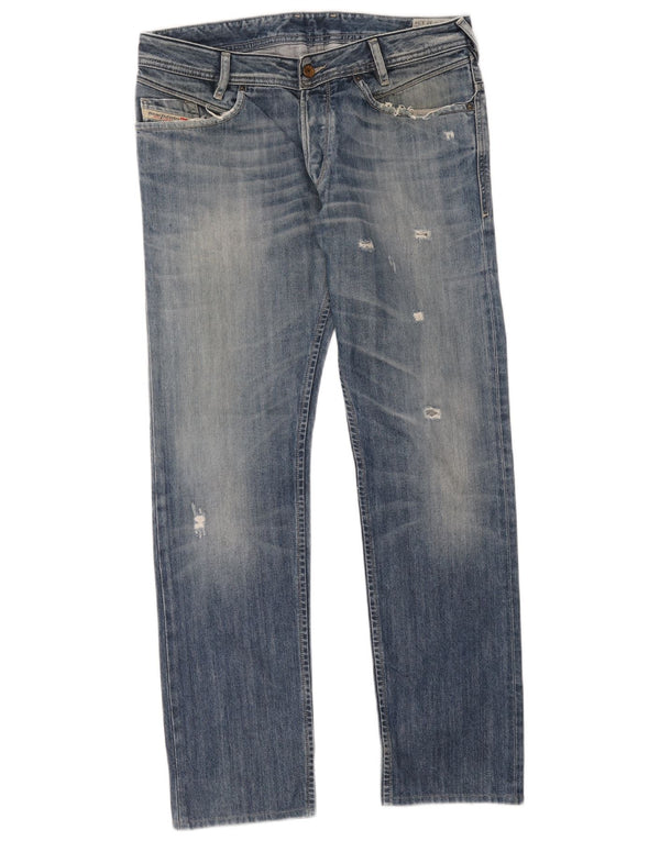 Diesel masculino Poiak jeans retos desgastados W33 L34 algodão azul