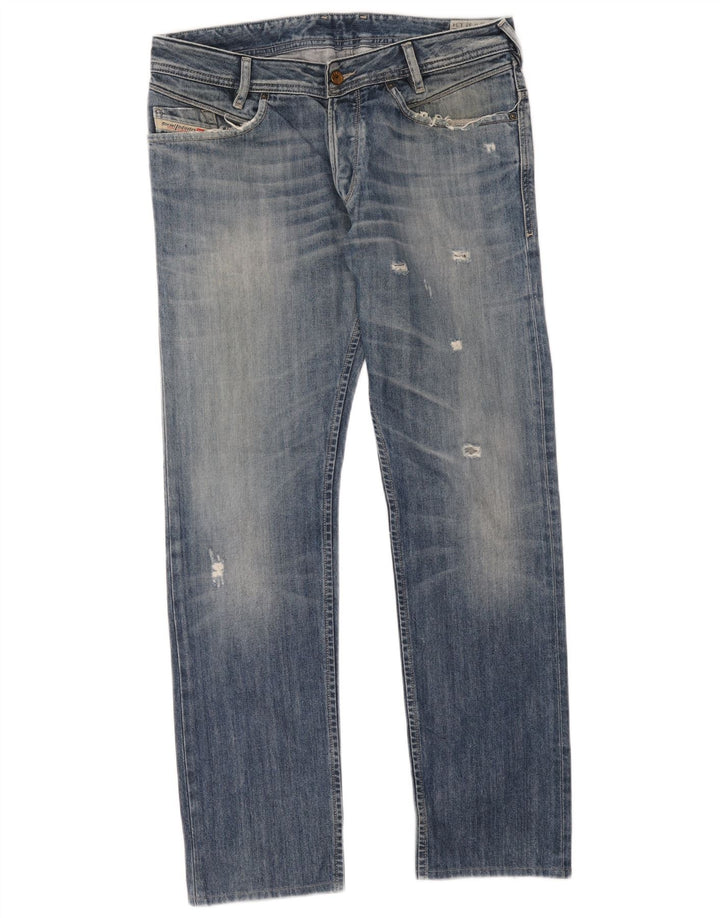Diesel masculino Poiak jeans retos desgastados W33 L34 algodão azul