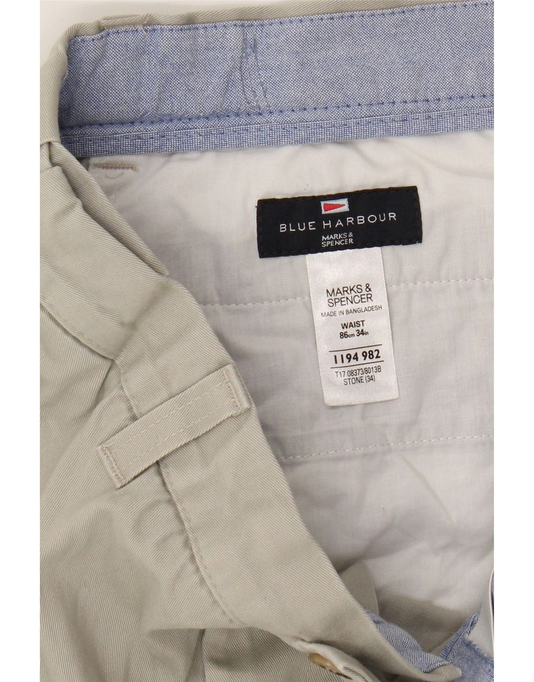 Shorts masculino Marks & Spencer Blue Harbor Chino W34 grande algodão bege