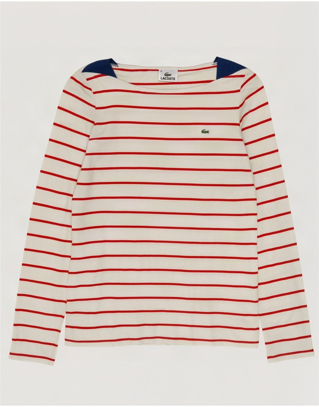 Top feminino Lacoste manga comprida tamanho 38 médio off white algodão listrado
