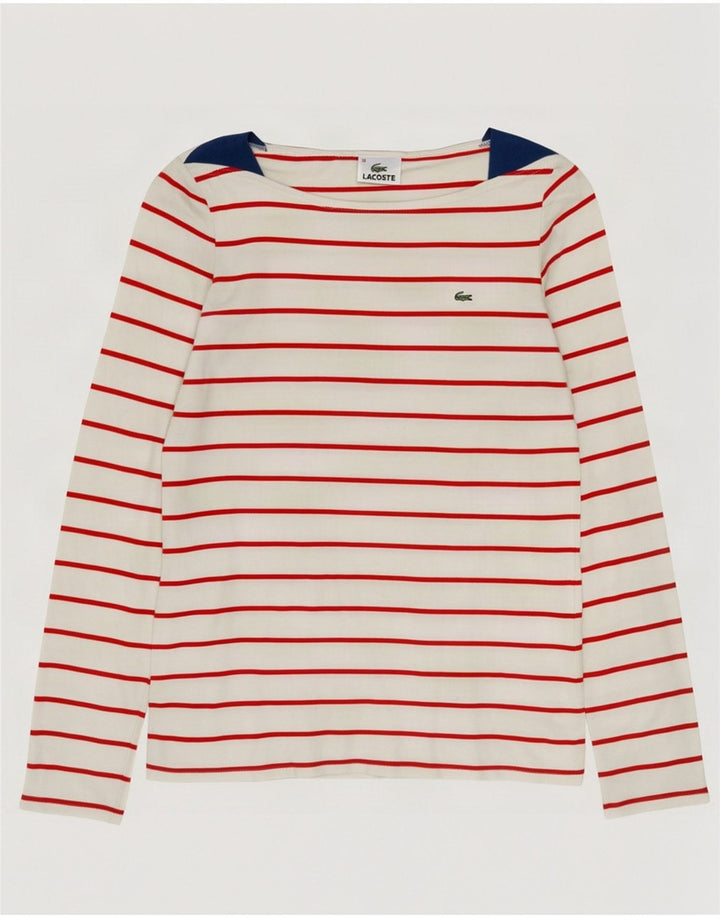 Top feminino Lacoste manga comprida tamanho 38 médio off white algodão listrado