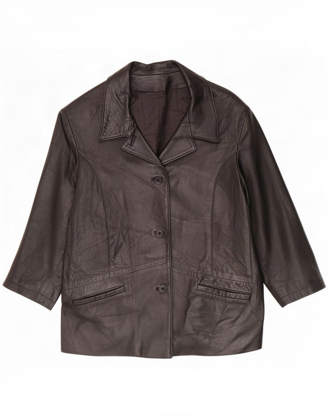 Jaqueta de couro feminina vintage manga 3/4 IT 50 XL preta