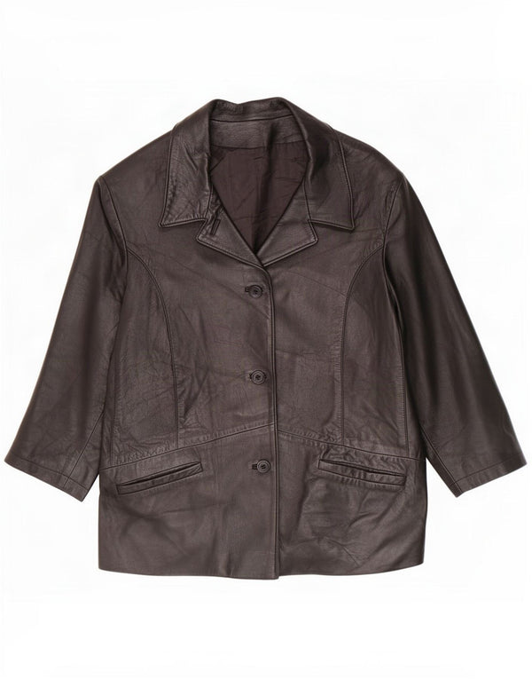 Jaqueta de couro feminina vintage manga 3/4 IT 50 XL preta