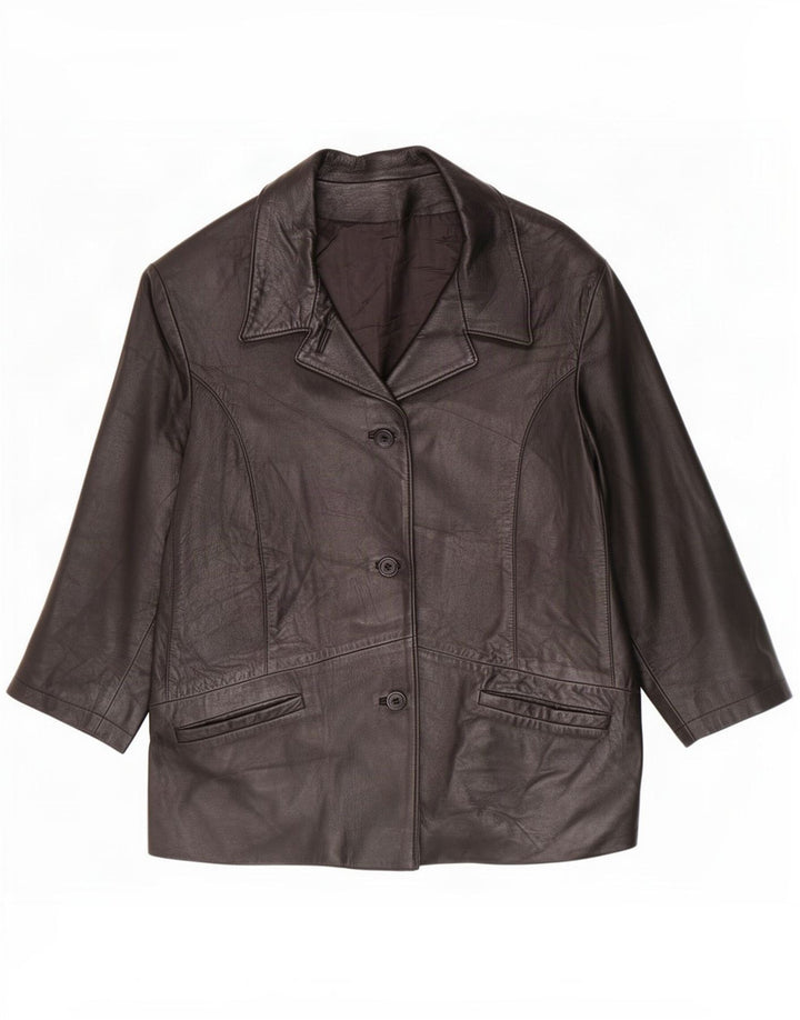 Jaqueta de couro feminina vintage manga 3/4 IT 50 XL preta