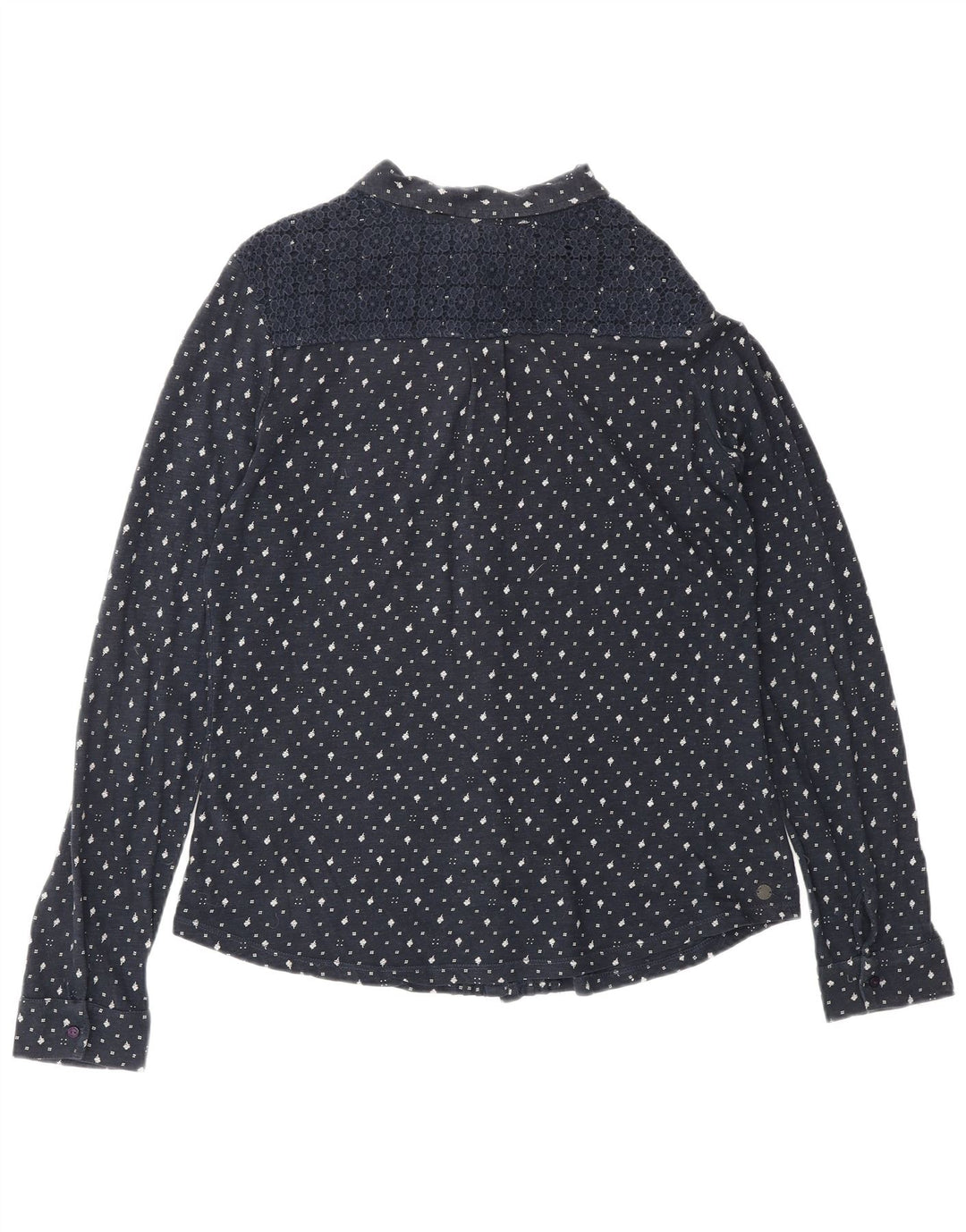 Blusa feminina FAT FACE Reino Unido 12 algodão floral azul marinho médio