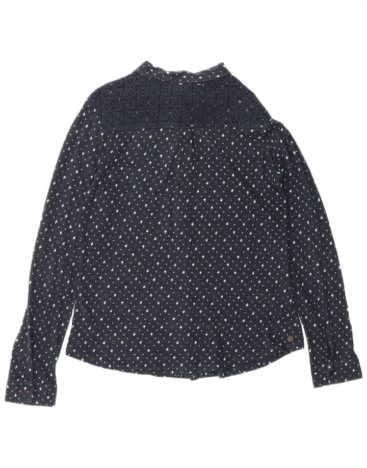 Blusa feminina FAT FACE Reino Unido 12 algodão floral azul marinho médio