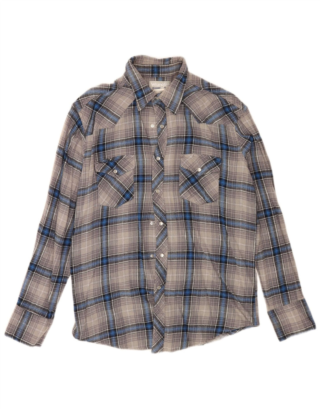 Camisa masculina de flanela Wrangler grande algodão xadrez cinza