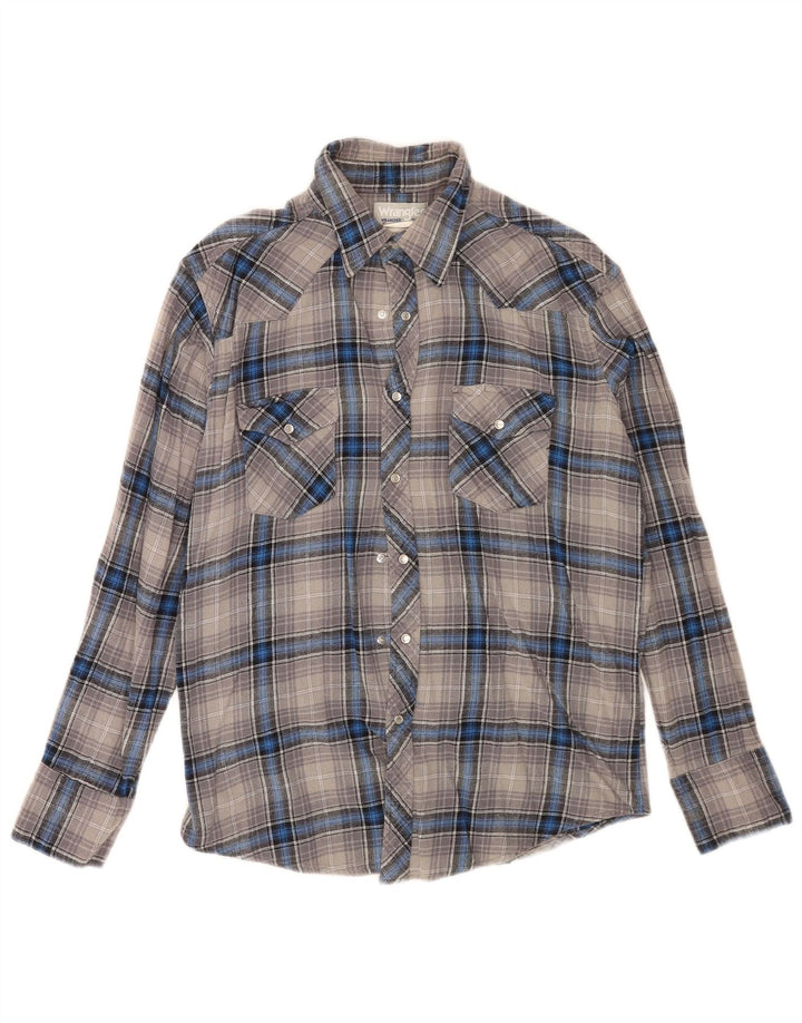 Camisa masculina de flanela Wrangler grande algodão xadrez cinza