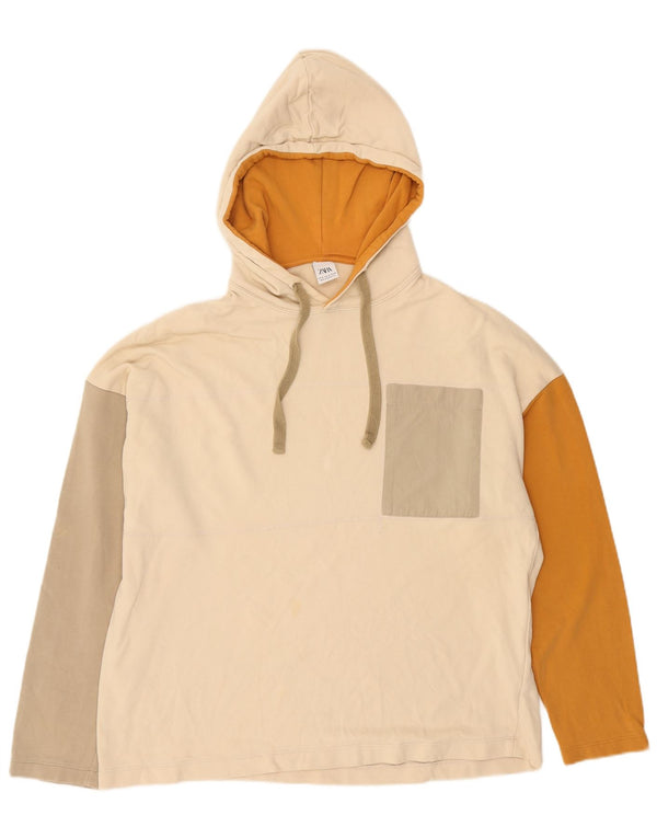 Zara Mens Hoodie Jumper XL Multicolorido Colourblock Algodão
