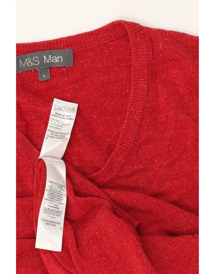 Suéter masculino Marks & Spencer com decote em V grande acrílico vermelho