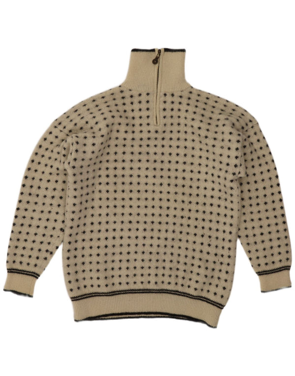 Windfjord Suéter masculino com zíper e gola XL bege geométrico de lã nova