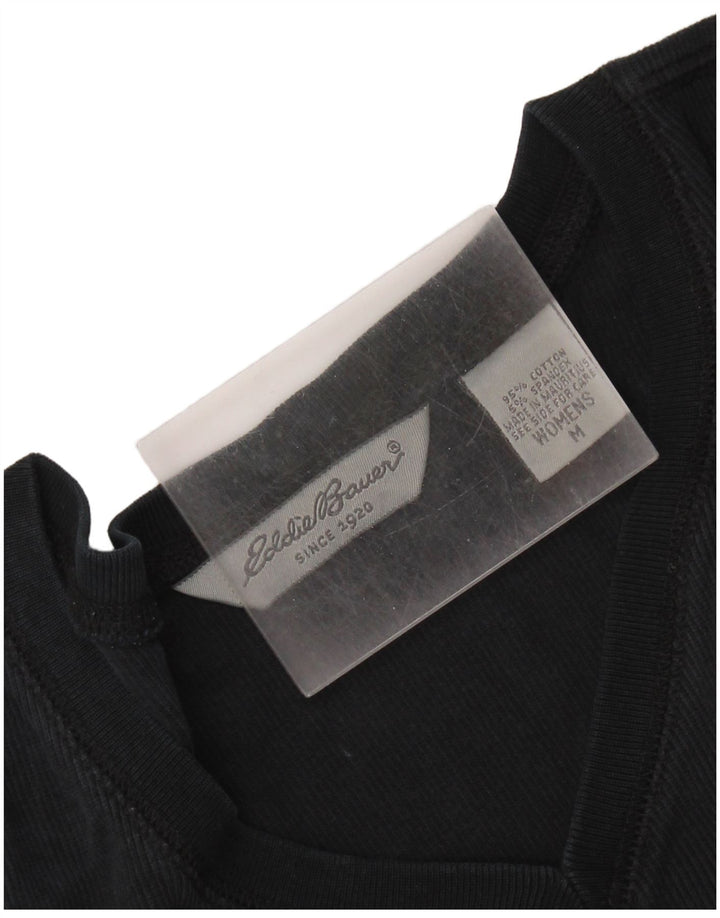 EDDIE BAUER Top feminino manga comprida Reino Unido 14 algodão preto médio