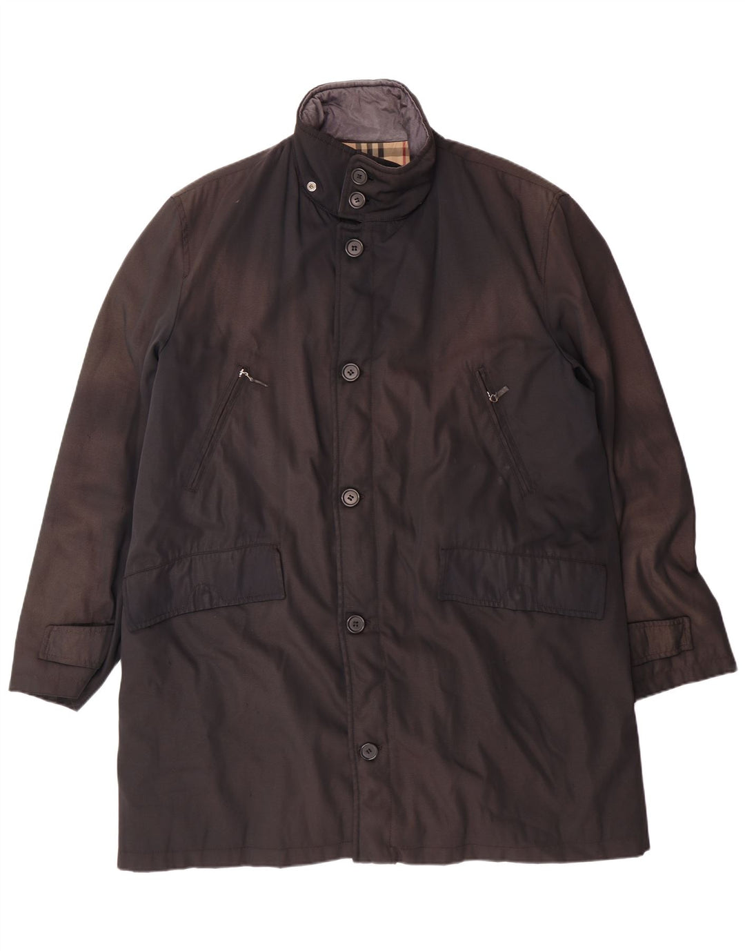 Sobretudo masculino BURBERRY UK 40 grande preto poliamida clássico