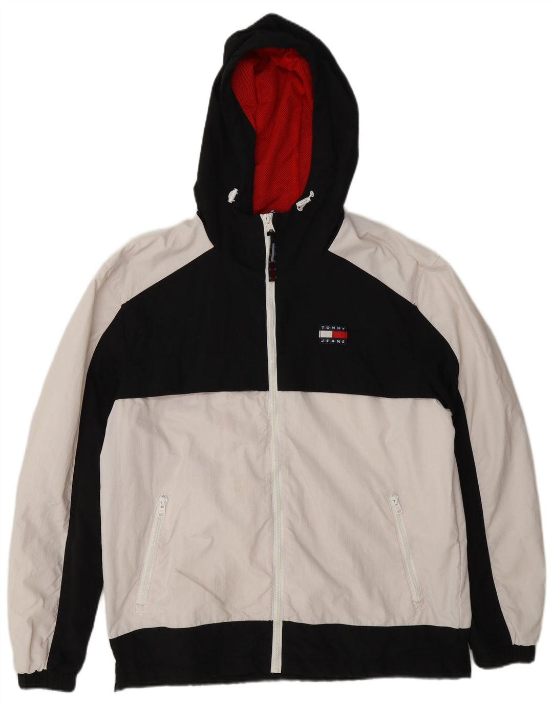 Jaqueta corta-vento masculina Tommy Hilfiger UK 38 médio branco colorblock