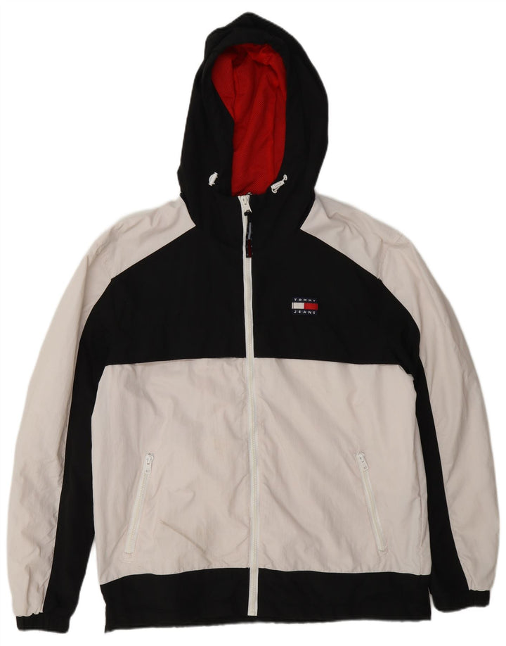 Jaqueta corta-vento masculina Tommy Hilfiger UK 38 médio branco colorblock