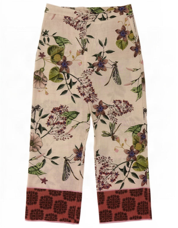 Calça feminina Zara Loose Fit XL W32 L30 Off White Floral Poliéster