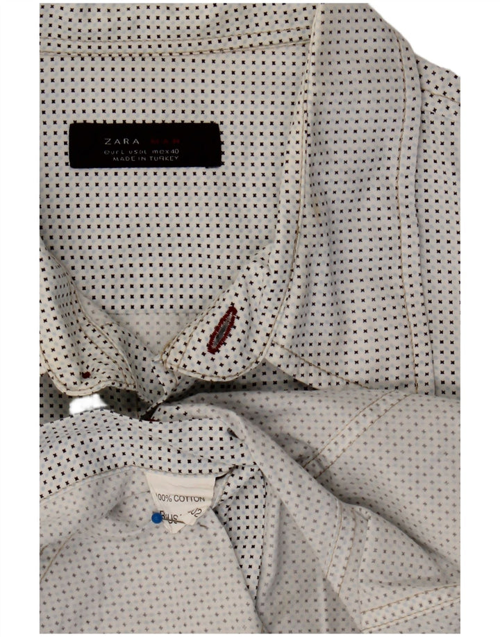 Camisa masculina Zara grande algodão manchado branco