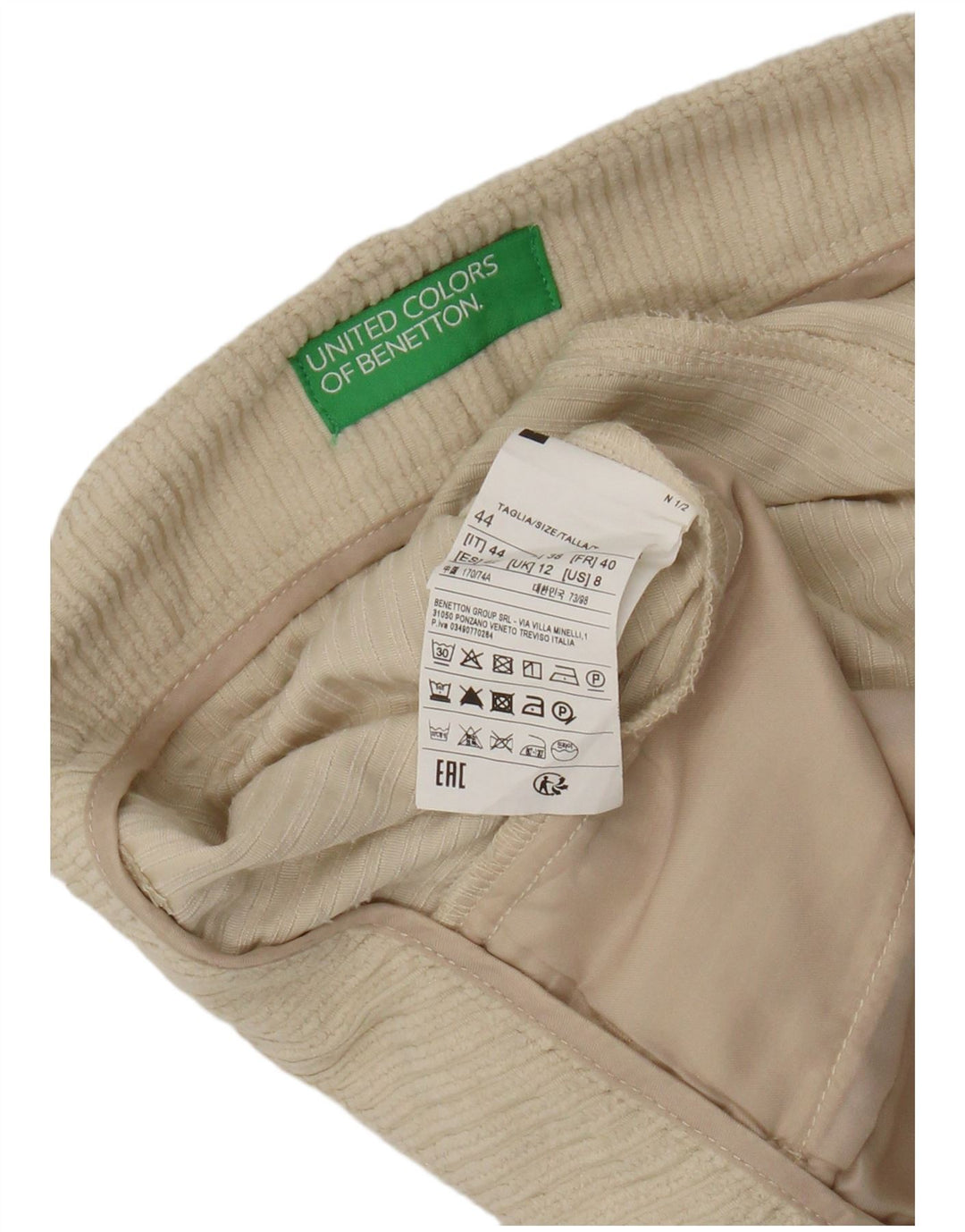Shorts de veludo feminino Benetton UK 12 médio W28 poliéster bege